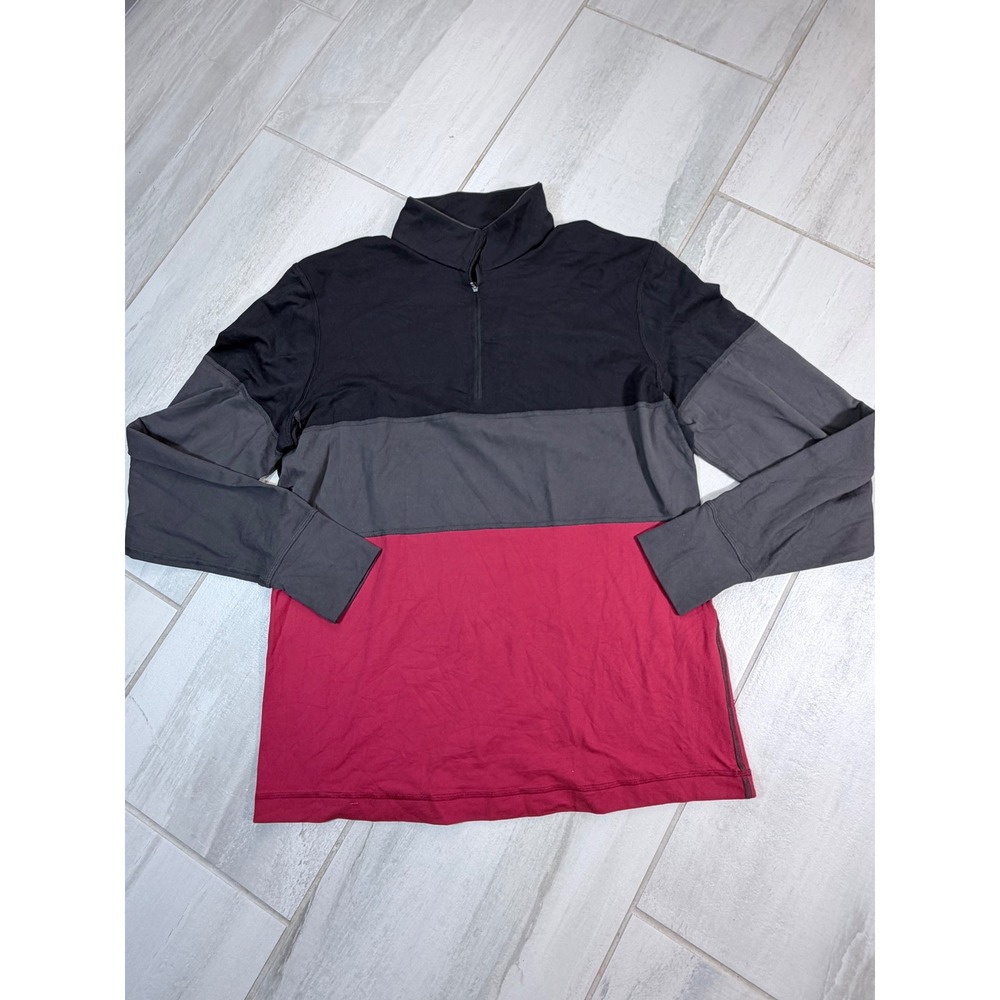 Lululemon Mens Half Zip Pullover Colorblock Black Grey Red Thumbholes Size L